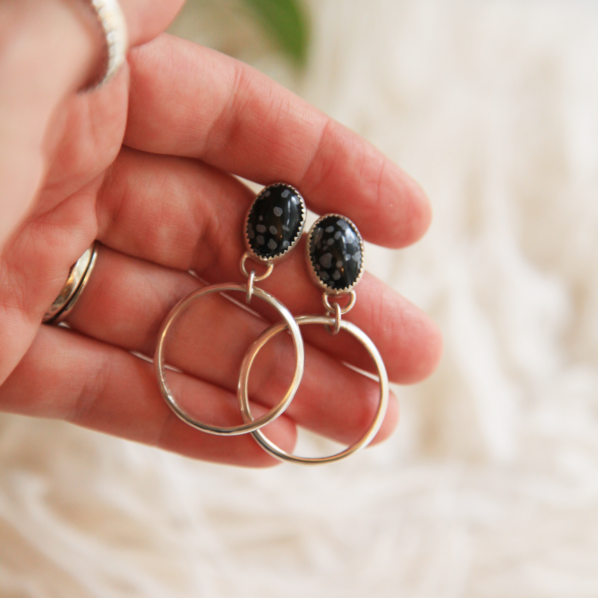 Small Snowflake Turquoise Hoops